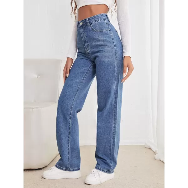 SweatyRocks Women's Casual High Waist Zip Up Mom Jeans Solid Straight Leg Denim Pants