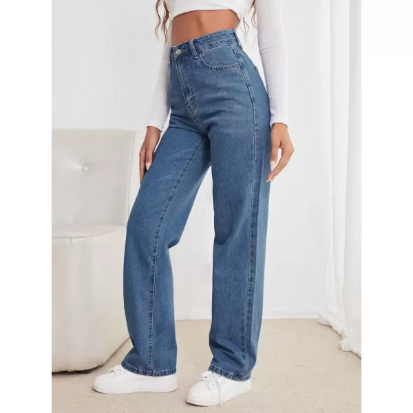 SweatyRocks Women's Casual High Waist Zip Up Mom Jeans Solid Straight Leg Denim Pants