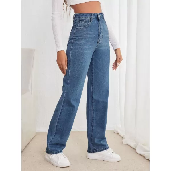 SweatyRocks Women's Casual High Waist Zip Up Mom Jeans Solid Straight Leg Denim Pants