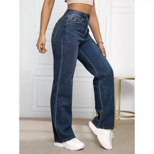 SweatyRocks Women's Casual High Waist Zip Up Mom Jeans Solid Straight Leg Denim Pants