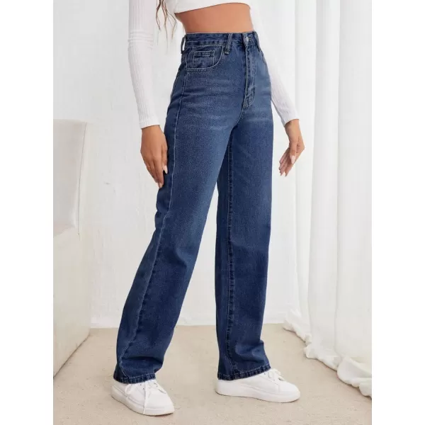 SweatyRocks Women's Casual High Waist Zip Up Mom Jeans Solid Straight Leg Denim Pants