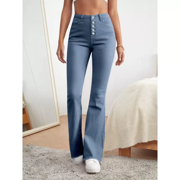 SweatyRocks Women's Casual High Waisted Flare Leg Jeans Raw Hem Bell Bottom Denim Pants