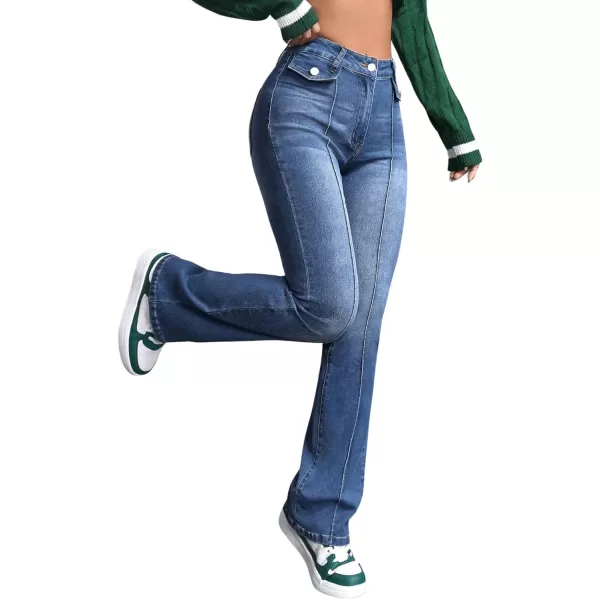 SweatyRocks Women's Casual High Waisted Flare Leg Jeans Raw Hem Bell Bottom Denim Pants