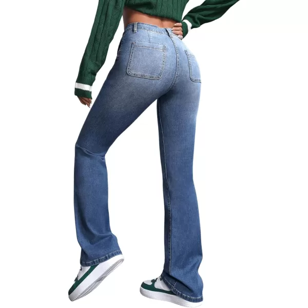 SweatyRocks Women's Casual High Waisted Flare Leg Jeans Raw Hem Bell Bottom Denim Pants