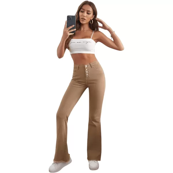 SweatyRocks Women's Casual High Waisted Flare Leg Jeans Raw Hem Bell Bottom Denim Pants