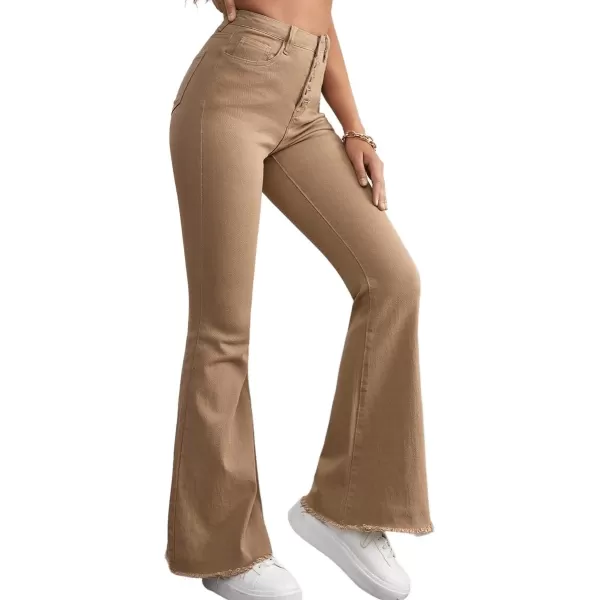 SweatyRocks Women's Casual High Waisted Flare Leg Jeans Raw Hem Bell Bottom Denim Pants