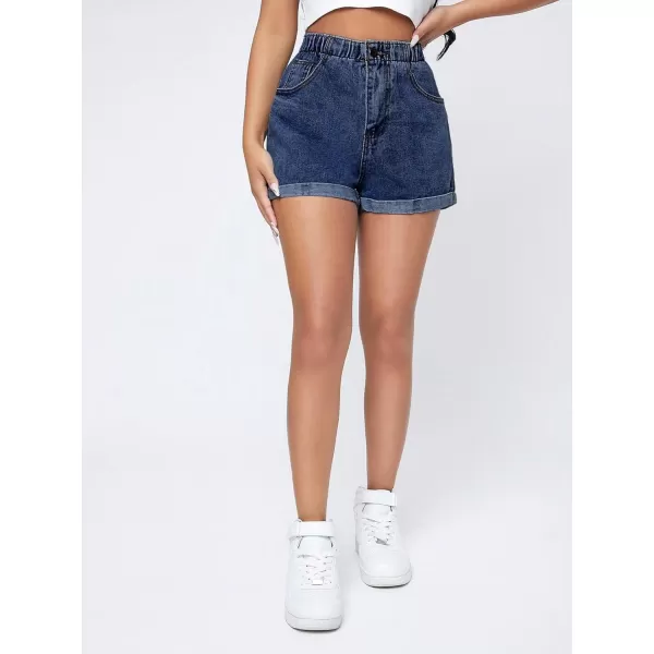 SweatyRocks Women's Casual High Waisted Wide Leg Denim Shorts Cuffed Hem Zipper Denim Jeans Shorts