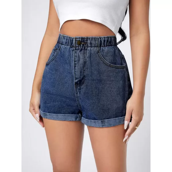 SweatyRocks Women's Casual High Waisted Wide Leg Denim Shorts Cuffed Hem Zipper Denim Jeans Shorts
