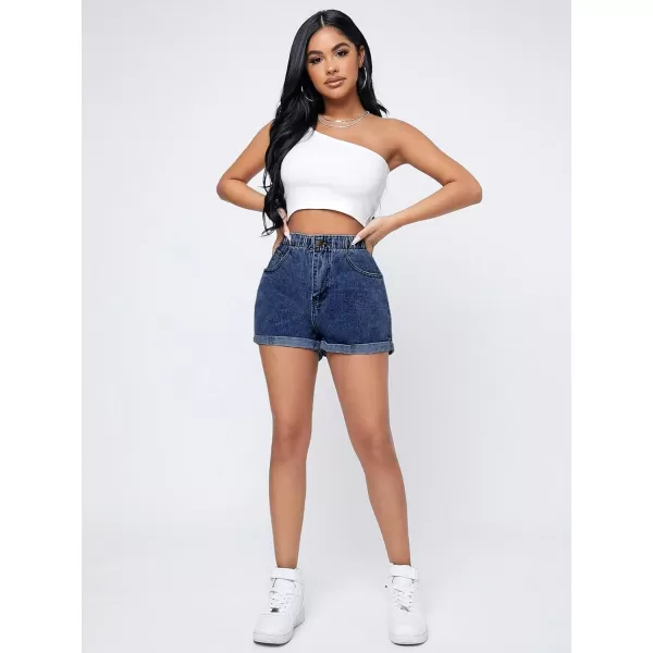 SweatyRocks Women's Casual High Waisted Wide Leg Denim Shorts Cuffed Hem Zipper Denim Jeans Shorts