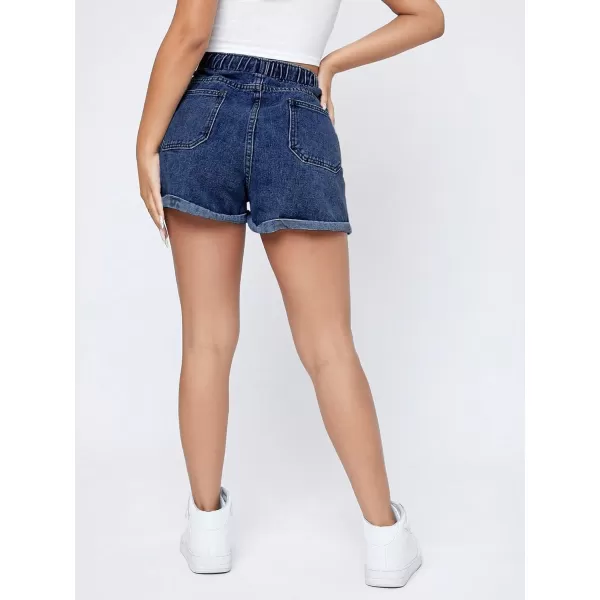 SweatyRocks Women's Casual High Waisted Wide Leg Denim Shorts Cuffed Hem Zipper Denim Jeans Shorts