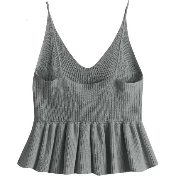SweatyRocks Women's Casual Knit Top Sleeveless Ruffle Hem V Neck Peplum Crop Tank Top