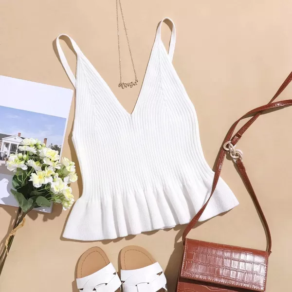 SweatyRocks Women's Casual Knit Top Sleeveless Ruffle Hem V Neck Peplum Crop Tank Top
