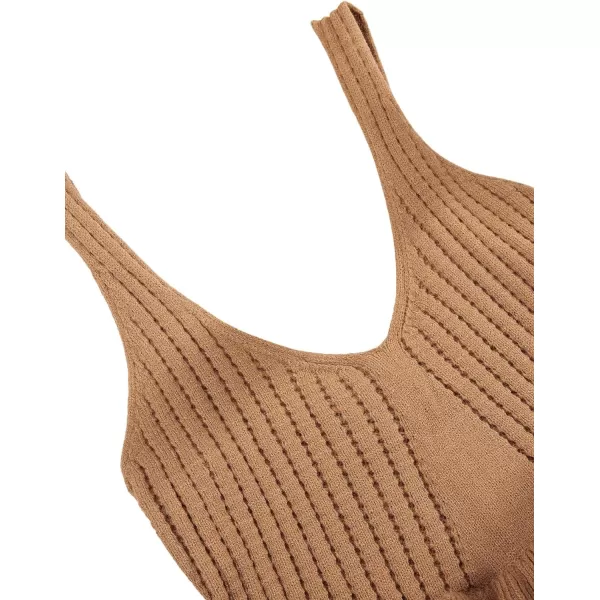 SweatyRocks Women's Casual Knit Top Sleeveless Ruffle Hem V Neck Peplum Crop Tank Top