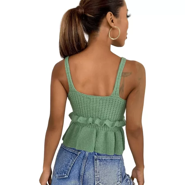 SweatyRocks Women's Casual Knit Top Sleeveless Ruffle Hem V Neck Peplum Crop Tank Top