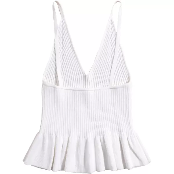 SweatyRocks Women's Casual Knit Top Sleeveless Ruffle Hem V Neck Peplum Crop Tank Top