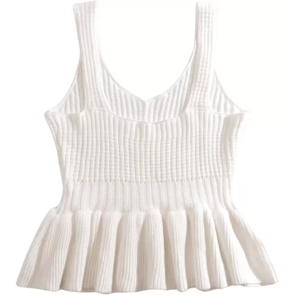 SweatyRocks Women's Casual Knit Top Sleeveless Ruffle Hem V Neck Peplum Crop Tank Top