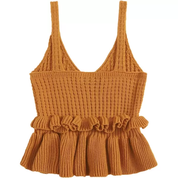 SweatyRocks Women's Casual Knit Top Sleeveless Ruffle Hem V Neck Peplum Crop Tank Top
