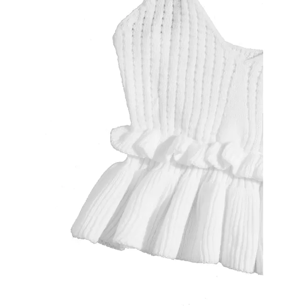 SweatyRocks Women's Casual Knit Top Sleeveless Ruffle Hem V Neck Peplum Crop Tank Top