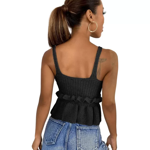 SweatyRocks Women's Casual Knit Top Sleeveless Ruffle Hem V Neck Peplum Crop Tank Top