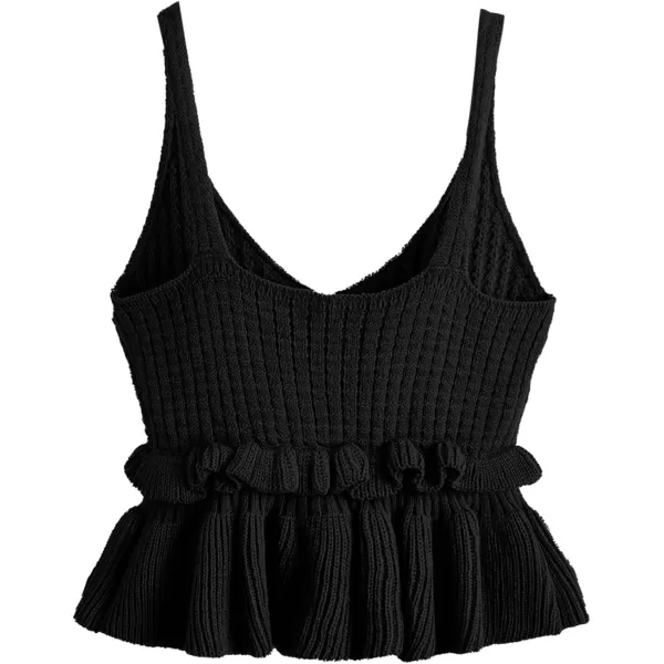 SweatyRocks Women's Casual Knit Top Sleeveless Ruffle Hem V Neck Peplum Crop Tank Top