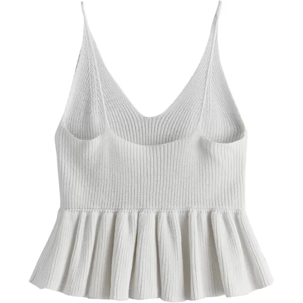 SweatyRocks Women's Casual Knit Top Sleeveless Ruffle Hem V Neck Peplum Crop Tank Top