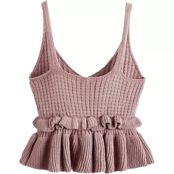 SweatyRocks Women's Casual Knit Top Sleeveless Ruffle Hem V Neck Peplum Crop Tank Top