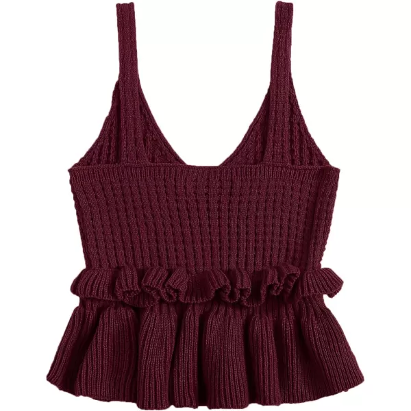 SweatyRocks Women's Casual Knit Top Sleeveless Ruffle Hem V Neck Peplum Crop Tank Top