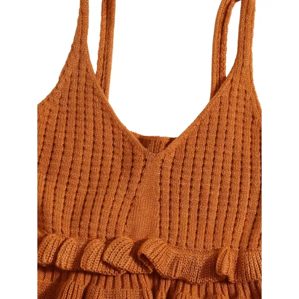 SweatyRocks Women's Casual Knit Top Sleeveless Ruffle Hem V Neck Peplum Crop Tank Top