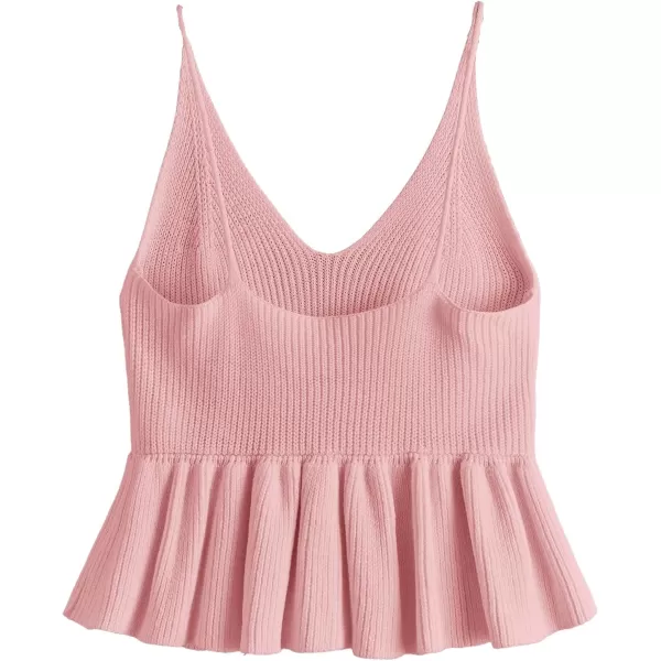 SweatyRocks Women's Casual Knit Top Sleeveless Ruffle Hem V Neck Peplum Crop Tank Top