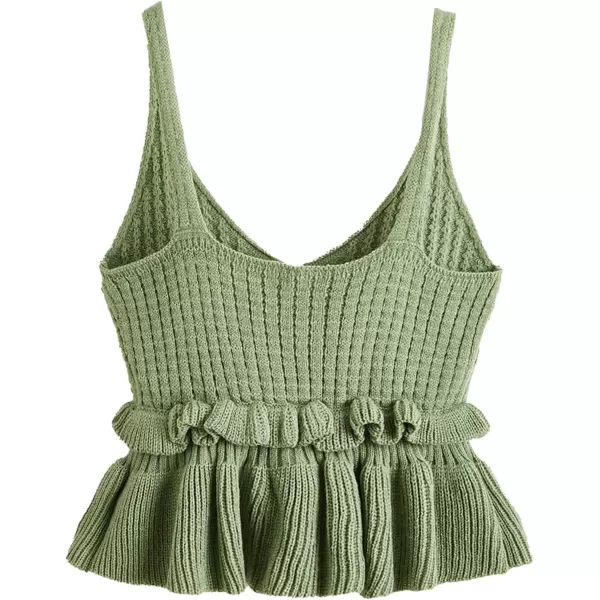 SweatyRocks Women's Casual Knit Top Sleeveless Ruffle Hem V Neck Peplum Crop Tank Top