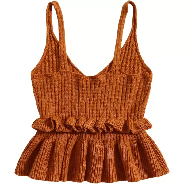 SweatyRocks Women's Casual Knit Top Sleeveless Ruffle Hem V Neck Peplum Crop Tank Top