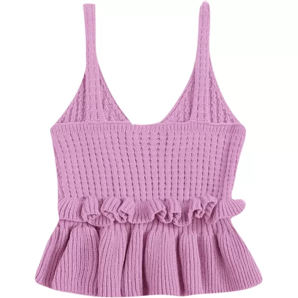 SweatyRocks Women's Casual Knit Top Sleeveless Ruffle Hem V Neck Peplum Crop Tank Top