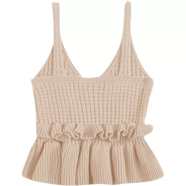SweatyRocks Women's Casual Knit Top Sleeveless Ruffle Hem V Neck Peplum Crop Tank Top
