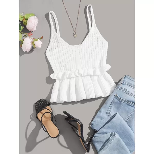 SweatyRocks Women's Casual Knit Top Sleeveless Ruffle Hem V Neck Peplum Crop Tank Top
