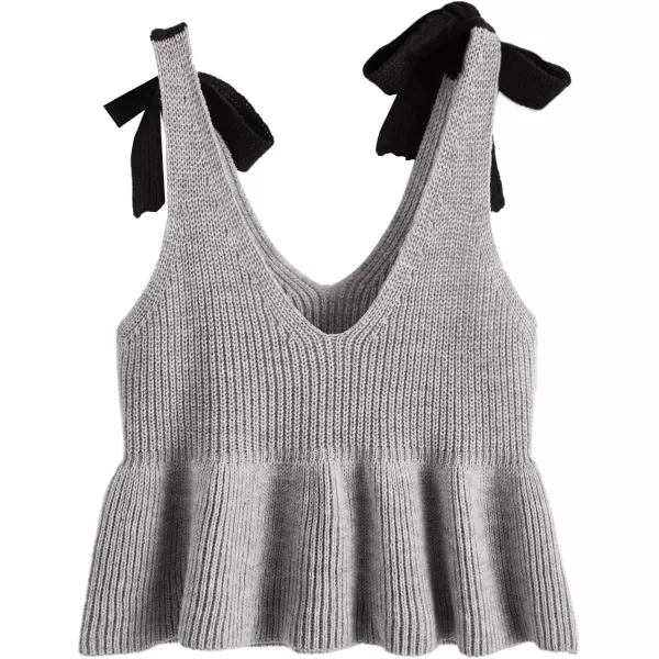 SweatyRocks Women's Casual Knit Top Sleeveless Ruffle Hem V Neck Peplum Crop Tank Top