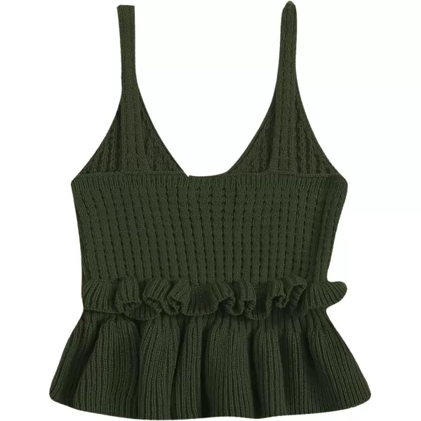 SweatyRocks Women's Casual Knit Top Sleeveless Ruffle Hem V Neck Peplum Crop Tank Top