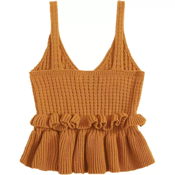 SweatyRocks Women's Casual Knit Top Sleeveless Ruffle Hem V Neck Peplum Crop Tank Top