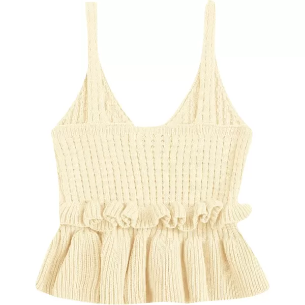 SweatyRocks Women's Casual Knit Top Sleeveless Ruffle Hem V Neck Peplum Crop Tank Top