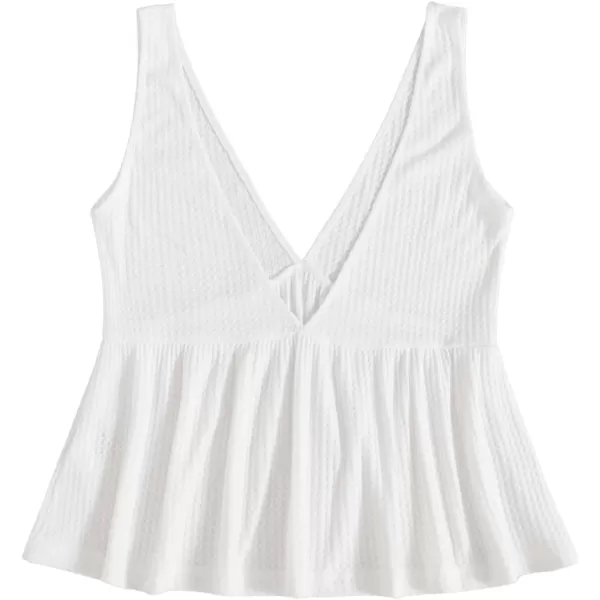 SweatyRocks Women's Casual Knit Top Sleeveless Ruffle Hem V Neck Peplum Crop Tank Top
