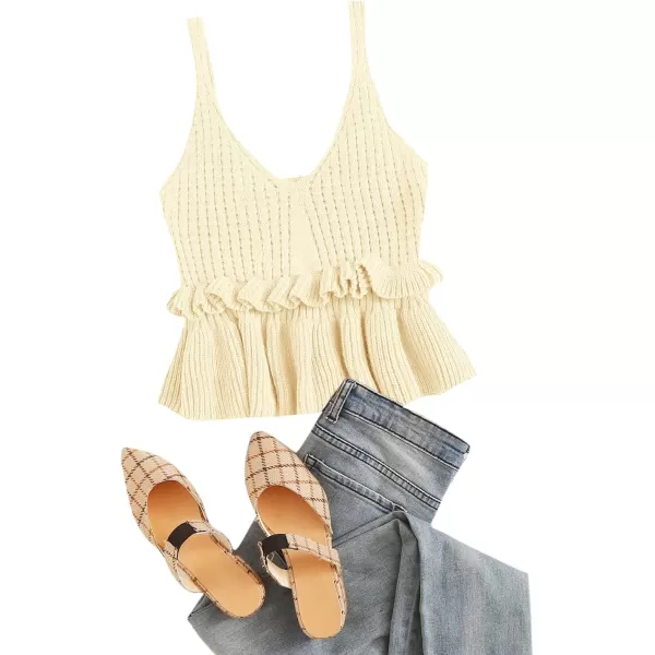 SweatyRocks Women's Casual Knit Top Sleeveless Ruffle Hem V Neck Peplum Crop Tank Top