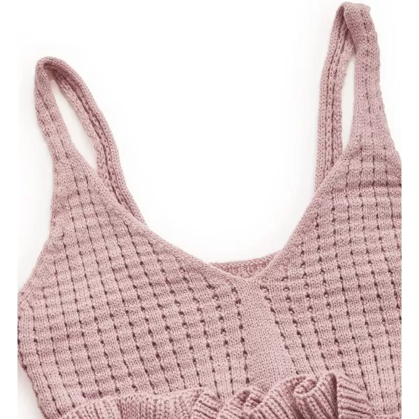SweatyRocks Women's Casual Knit Top Sleeveless Ruffle Hem V Neck Peplum Crop Tank Top