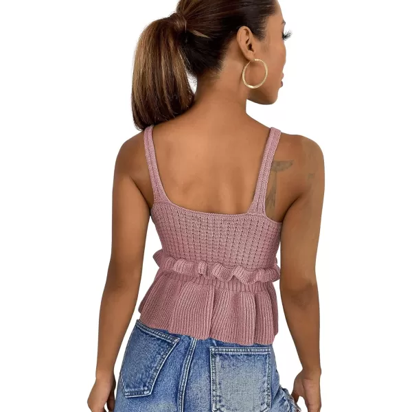 SweatyRocks Women's Casual Knit Top Sleeveless Ruffle Hem V Neck Peplum Crop Tank Top