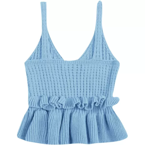 SweatyRocks Women's Casual Knit Top Sleeveless Ruffle Hem V Neck Peplum Crop Tank Top