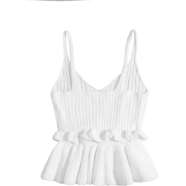 SweatyRocks Women's Casual Knit Top Sleeveless Ruffle Hem V Neck Peplum Crop Tank Top