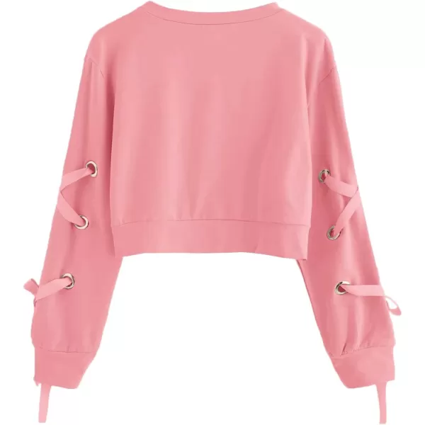 SweatyRocks Women's Casual Lace Up Long Sleeve Pullover Crop Top Sweatshirt