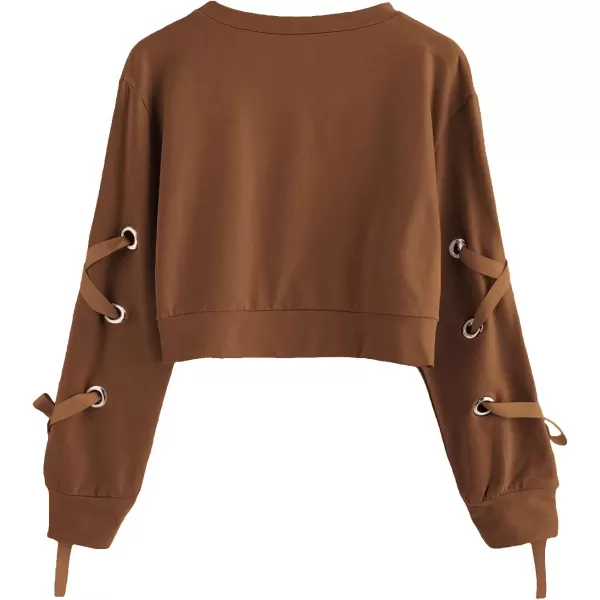 SweatyRocks Women's Casual Lace Up Long Sleeve Pullover Crop Top Sweatshirt