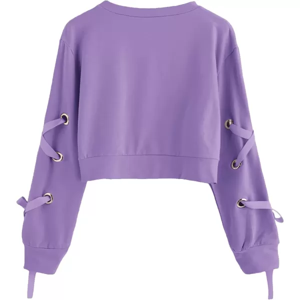 SweatyRocks Women's Casual Lace Up Long Sleeve Pullover Crop Top Sweatshirt