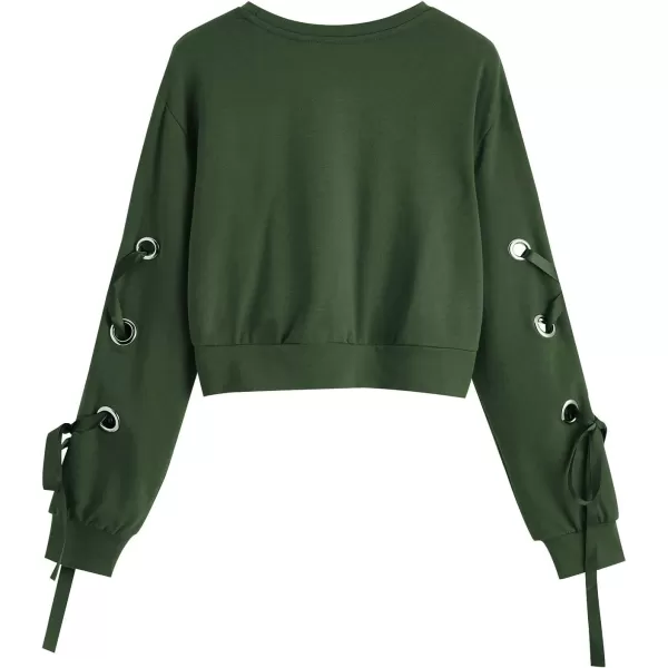 SweatyRocks Women's Casual Lace Up Long Sleeve Pullover Crop Top Sweatshirt