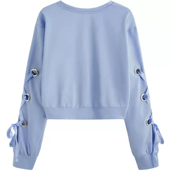 SweatyRocks Women's Casual Lace Up Long Sleeve Pullover Crop Top Sweatshirt