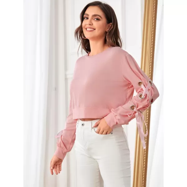 SweatyRocks Women's Casual Lace Up Long Sleeve Pullover Crop Top Sweatshirt